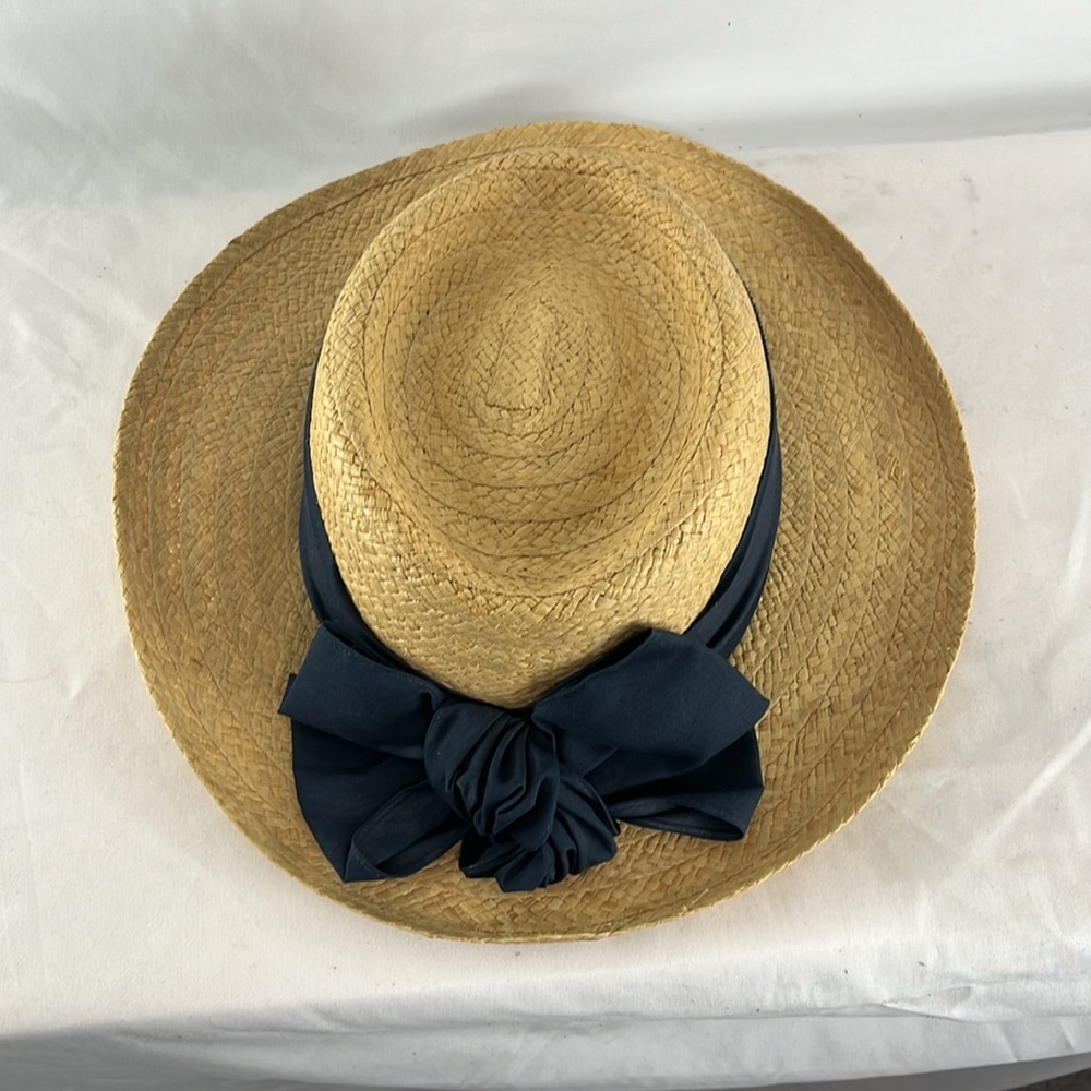 Biltmore Canadian-Made Coquette Girl Straw Hat w/ Navy Bow - Picture 3 of 6